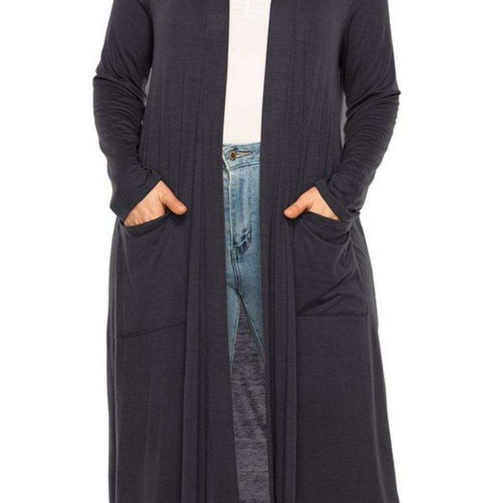 Plus size, solid duster cardigan - Picture 4 of 16